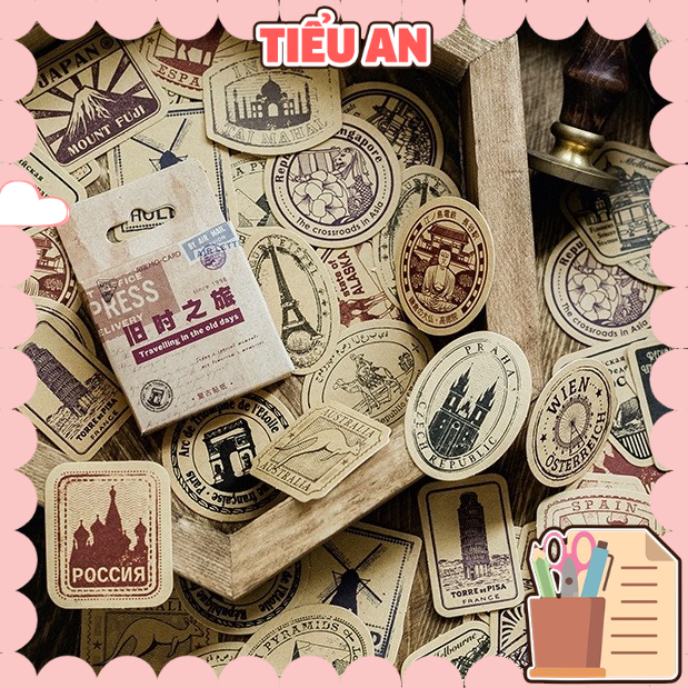 Bộ sticker / Hình dán Mẫu Tem Biểu tượng Quốc gia (45 Hình)