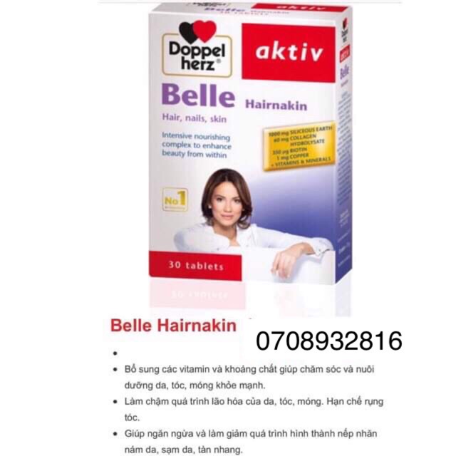 Doppelherz Aktiv Belle Hairnakin (cung cấp vitamin và khoáng chất giúp dưỡng da, làm đẹp tóc ,móng)(hàng chính hãng ,Đức