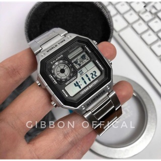 Đồng hồ điện tử thời trang nam AE-1200 2 màu bạc đen