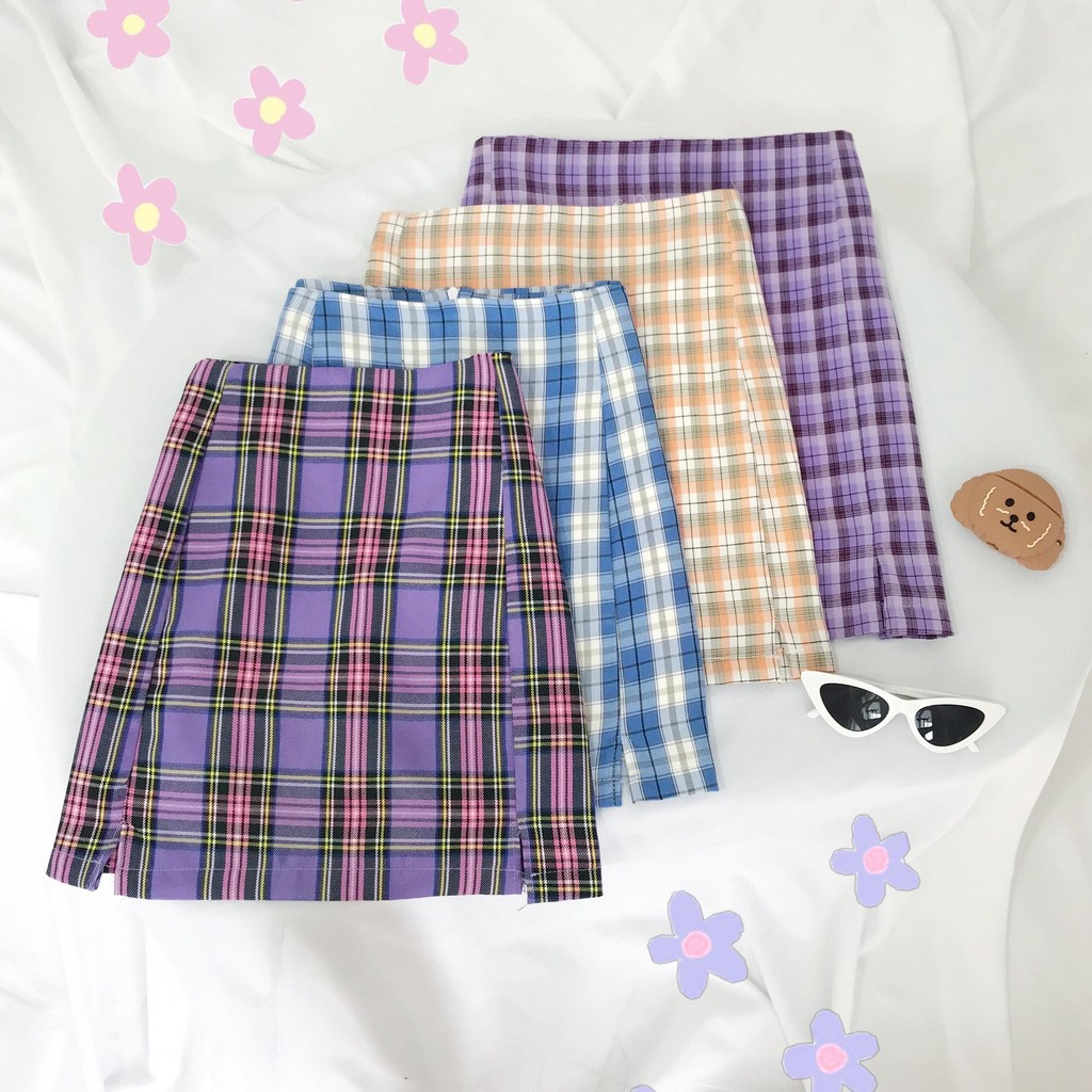 CHÂN VÁY CARO - CHÂN VÁY ULZZANG - CHÂN VÁY CARO MÀU TÍM - CHÂN VÁY ÔM BODY
