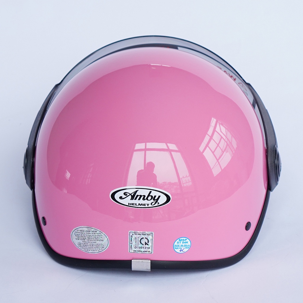 Mũ Bảo Hiểm Nửa Đầu Amby Helmet ST05, có kính che nửa mặt, kiểu dáng thời trang, khóa nhựa bền chắc - Hồng Nhạt