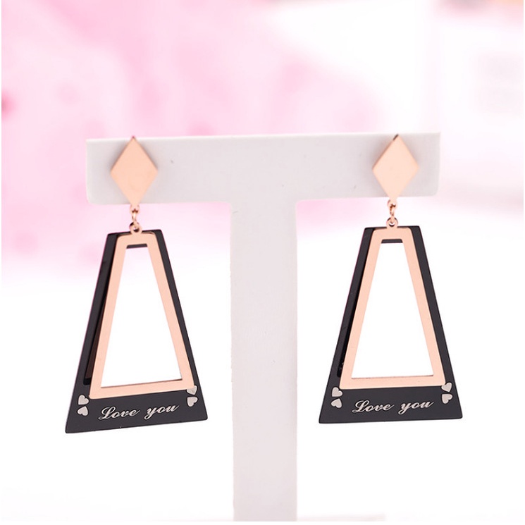 Bông Tai Dự Tiệc 2 Màu Hình Thang Titan Ko Han Rỉ TT 4348