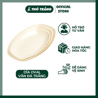 Dĩa oval vân đá trắng nhựa melamine cao cấp Fataco đựng các món xào, thịt luộc rất thích hợp