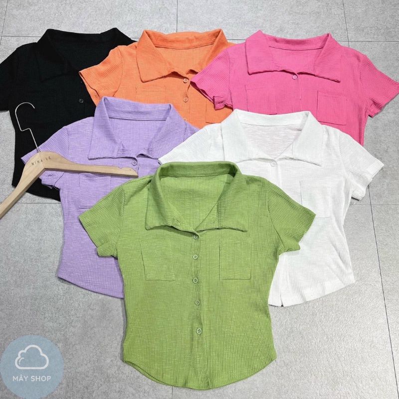 Áo sơ mi cổ bẻ tay ngắn phối 2 túi vải THUN Co giãn A15