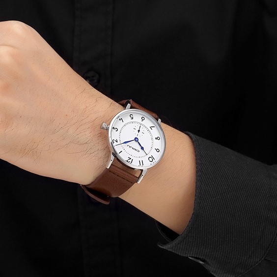 Đồng hồ thạch anh CRRJU 2112 thời dây da đơn giản chống thấm nước cho nam