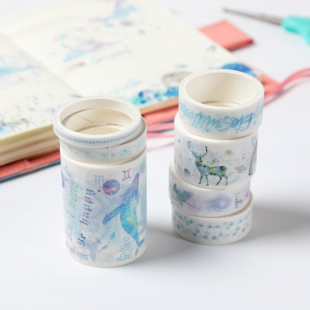 S52 Set 07 Cuộn Băng Keo Trang Trí Washi Tape Nhiều Chủ Đề (Cổ Trang, Hoa Anh Đào...)