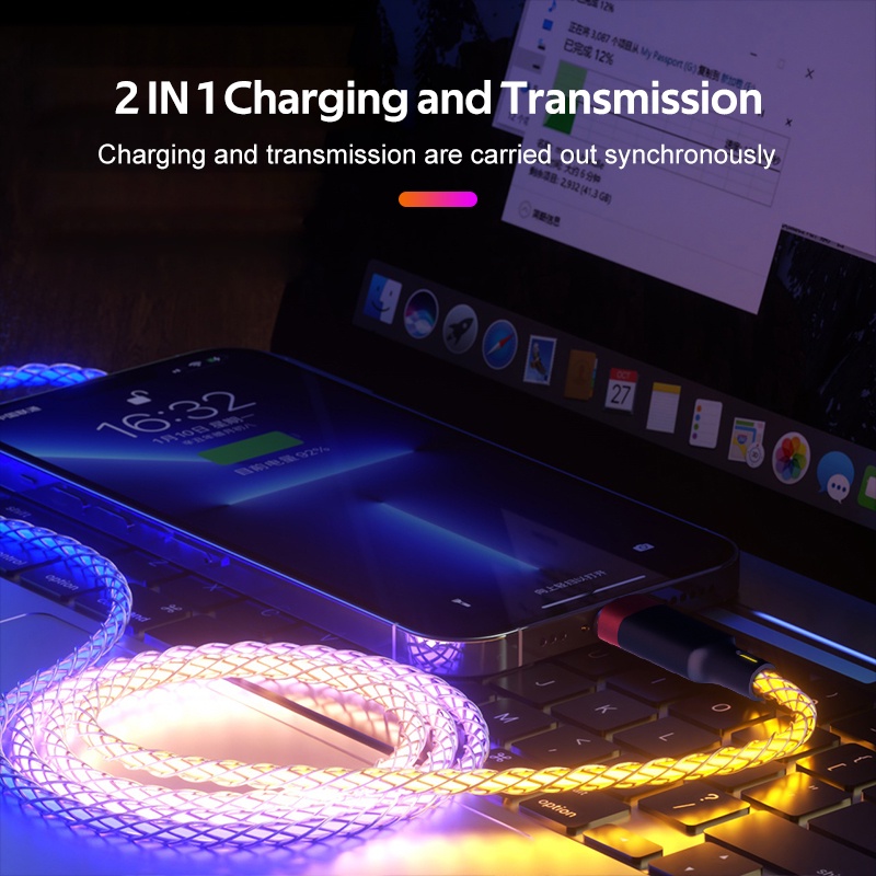 Dây Cáp Sạc Nhanh 6A 20W RGB Nhiều Màu Sắc Dành Cho IPhone Samsung Oppo Type-C Micro Usb