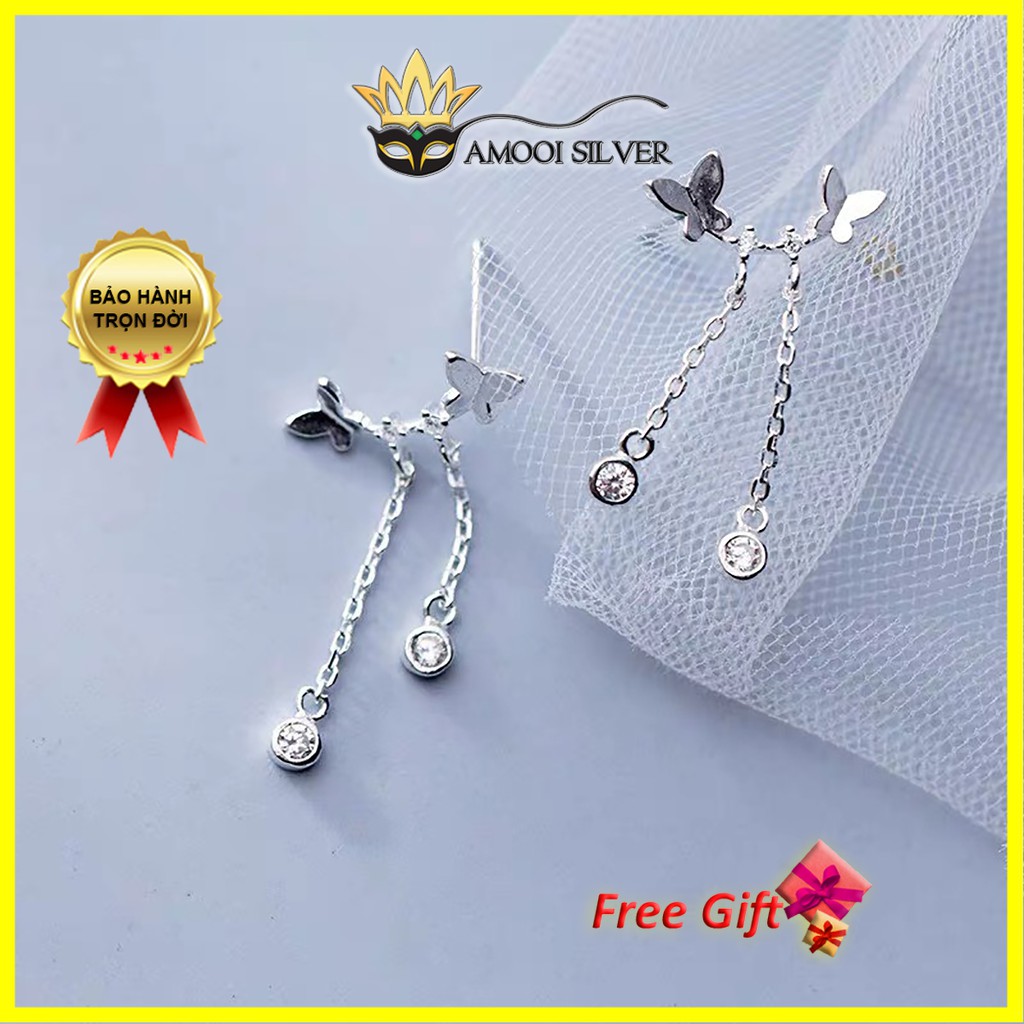 Bông tai bạc S925 đôi bướm tua rua - Amooi Silver AB19