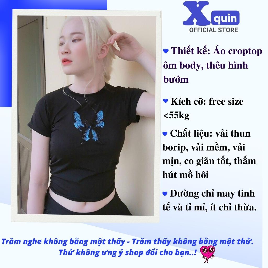 Áo croptop thêu hình siêu dễ thương, áo kiểu nữ ôm body chất thun borip mềm mịn