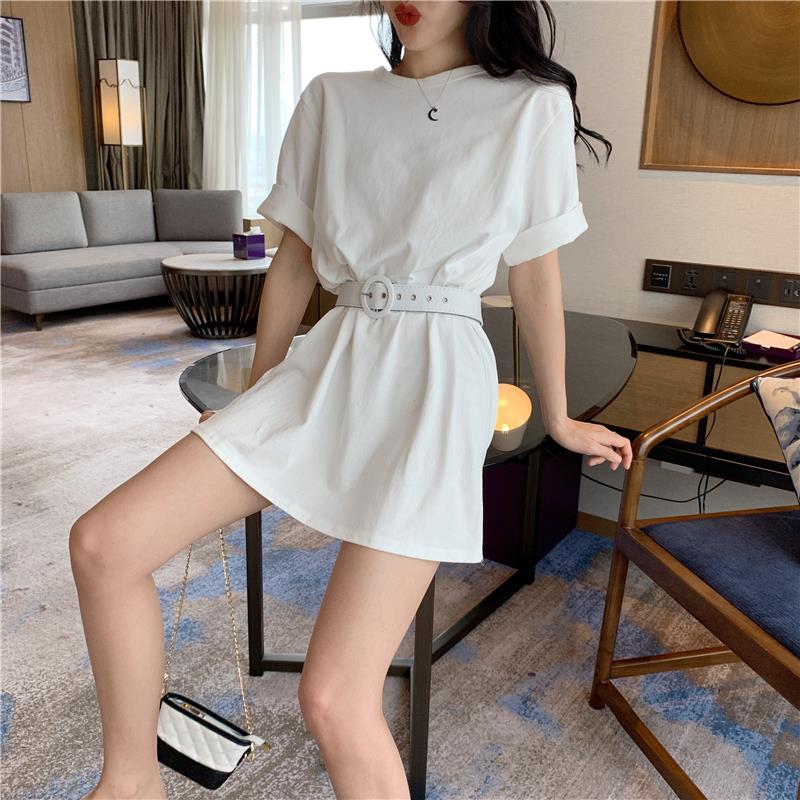 Áo thun ngắn tay cổ tròn màu trơn thời trang nữ tính