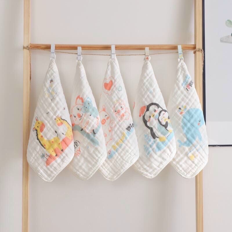 Sét 5 khăn mặt sợi tre hình thú 6 lớp mầu, khăn sữa xô dày đẹp cho bé