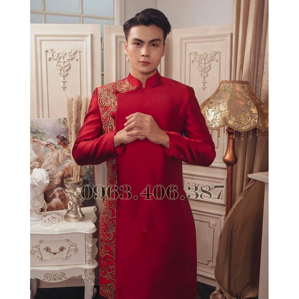 Áo dài cách tân nam phối Gấm đơn giản, sang trọng