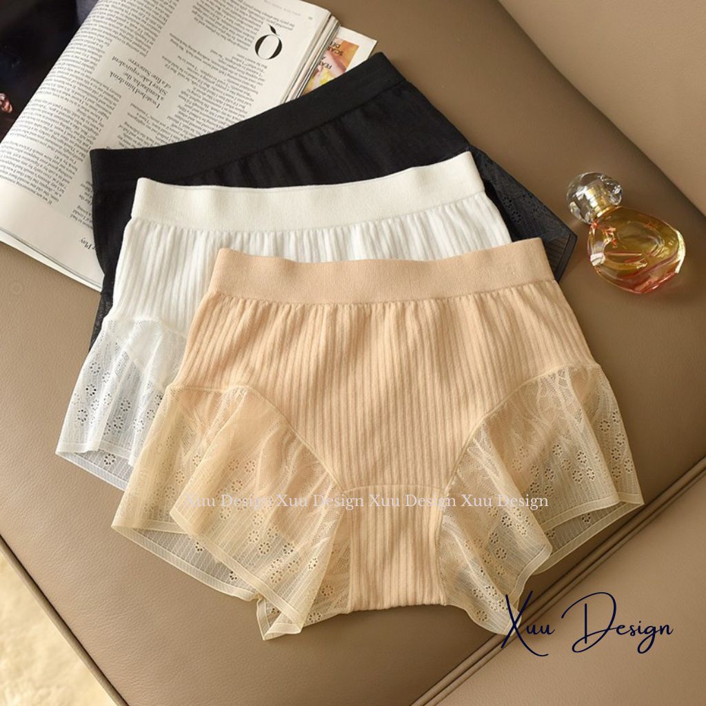 Quần mặc váy XUU vải cotton phối ren cao cấp không lộ viền, không hằn vết mềm mịn thoáng mát - QV07