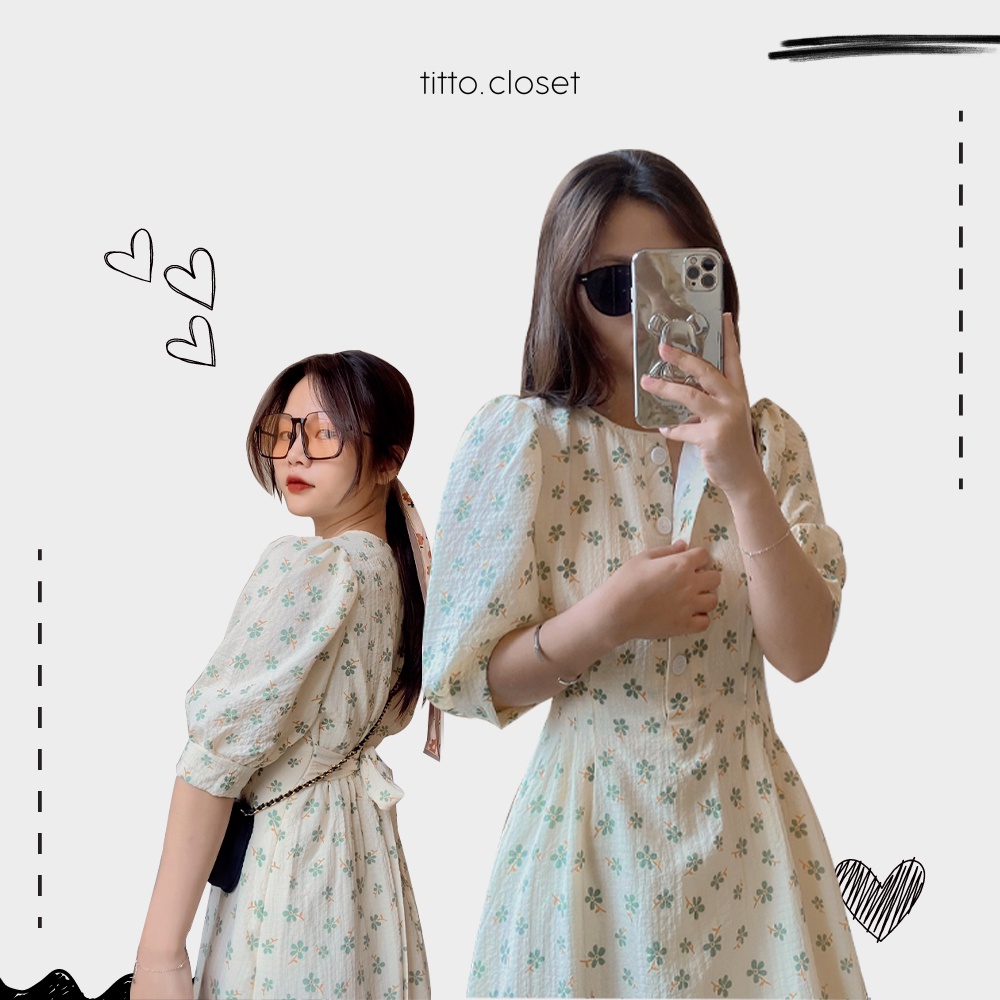 Váy Dáng Dài Hoa Xanh - Titto Closet