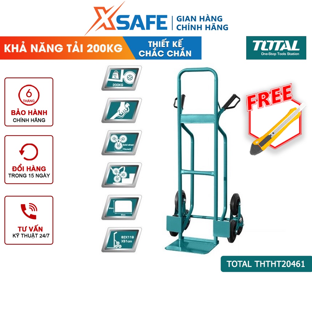 Xe đẩy hàng bằng tay TOTAL THTHT20461 Xe kéo hàng tải tối đa 200kg, thiết kế 3 bánh di chuyển dễ dàng nhiều địa hình