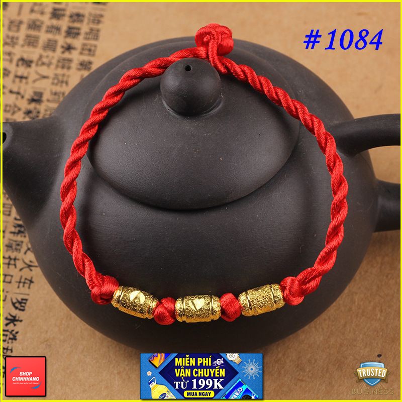 VÒNG TAY THỜI TRANG CHỈ ĐỎ MIX 3 ĐỐT XI VÀNG SH1084