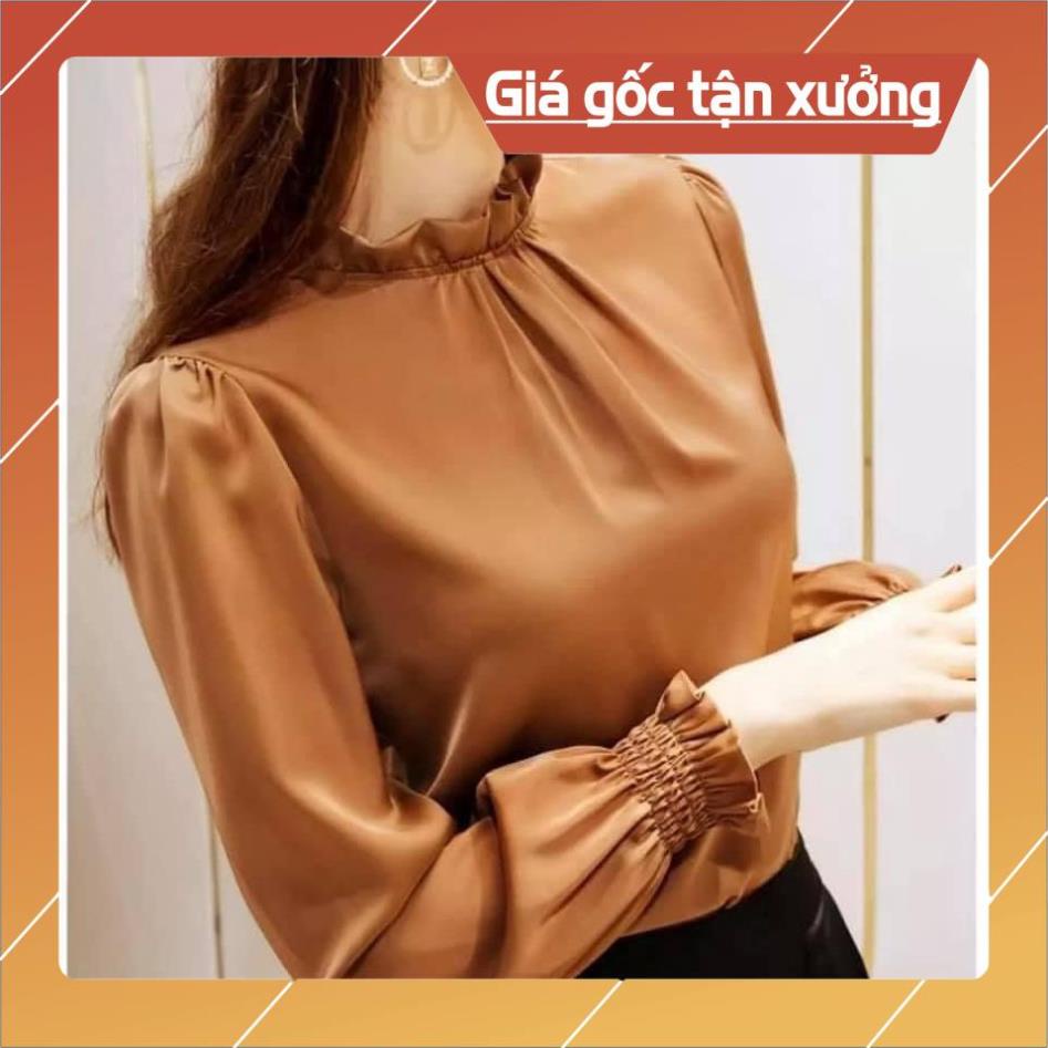 [Chất lượng số 1] Áo Sơ Mi Nữ Gloria Shop, Áo Kiểu Nữ nhún cổ,tay chất lụa satin mềm không nhăn dáng suông thoáng mát | BigBuy360 - bigbuy360.vn