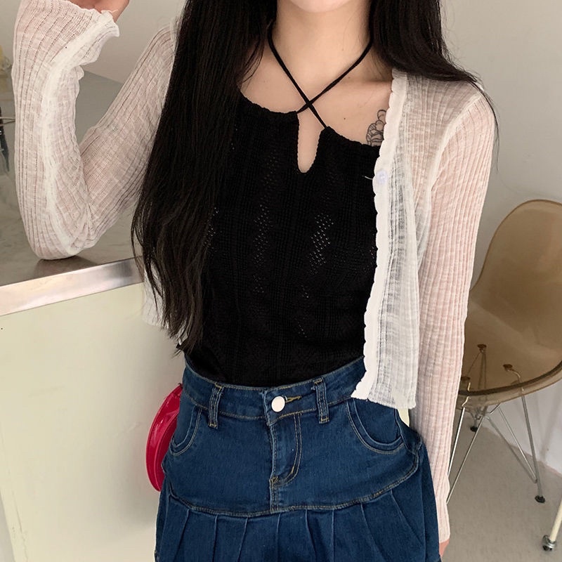 🌼Áo len dây yếm buộc hở lưng sexy