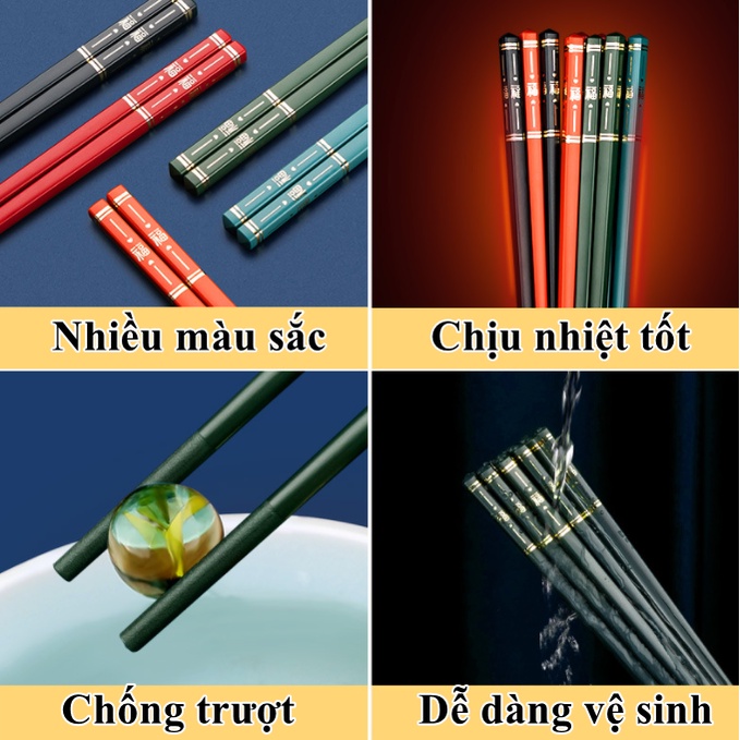 Bộ 5 đôi đũa hợp kim nhiều màu T22