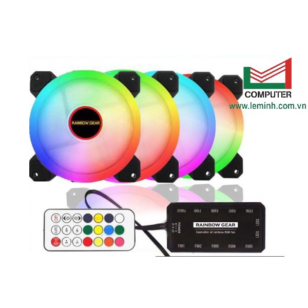 Quạt Tản Nhiệt Thùng Máy Vi Tính  Bộ kit 4 Fan Led RGB Hub RAINBOW