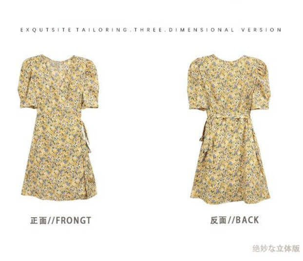 Váy Đầm 2021 Mùa Hè Phong Cách Mới Của Phụ Nữ V-cổ Ngắn Tay Voan Hoa Váy