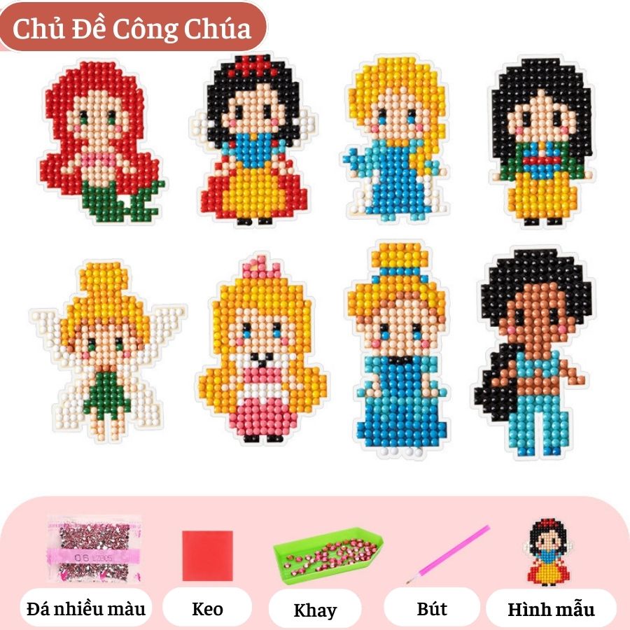 Sticker Trang Trí Đính Đá Mini Tranh Đính Đá Tạo Hình Dán Trang Trí Hình Công Chúa