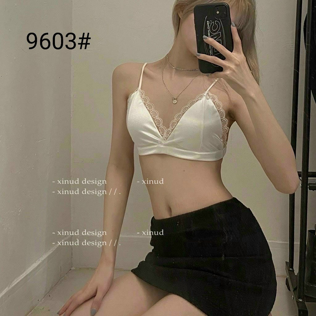 Áo 2 dây bra phi lụa viền ren sexy , chất phi lụa mềm mịn