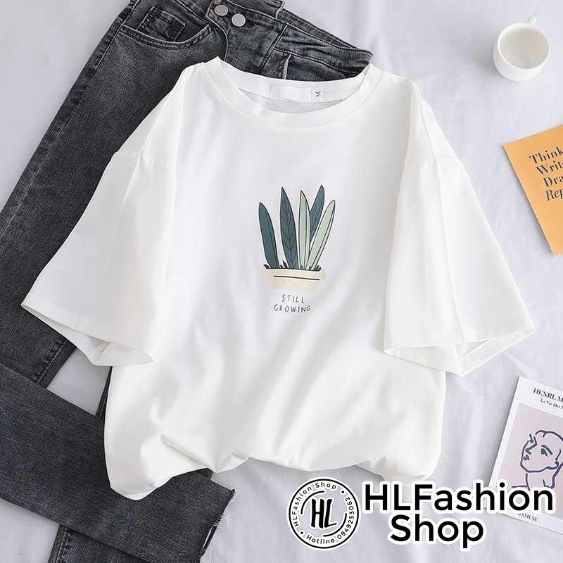 Áo thun tay lỡ form rộng 5 lá cây still growing kute phô mai, áo phông form rộng HLFashion