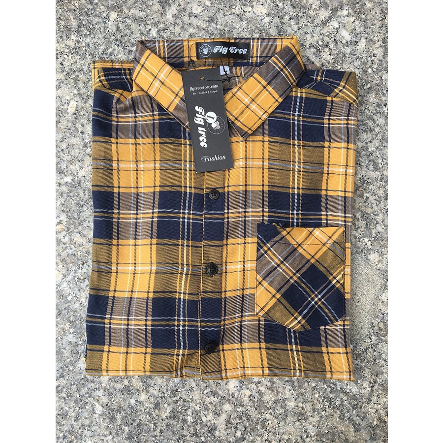Áo Sơ Mi Cặp  Fig Tree Sọc Caro Vàng Hot New Mã 179B