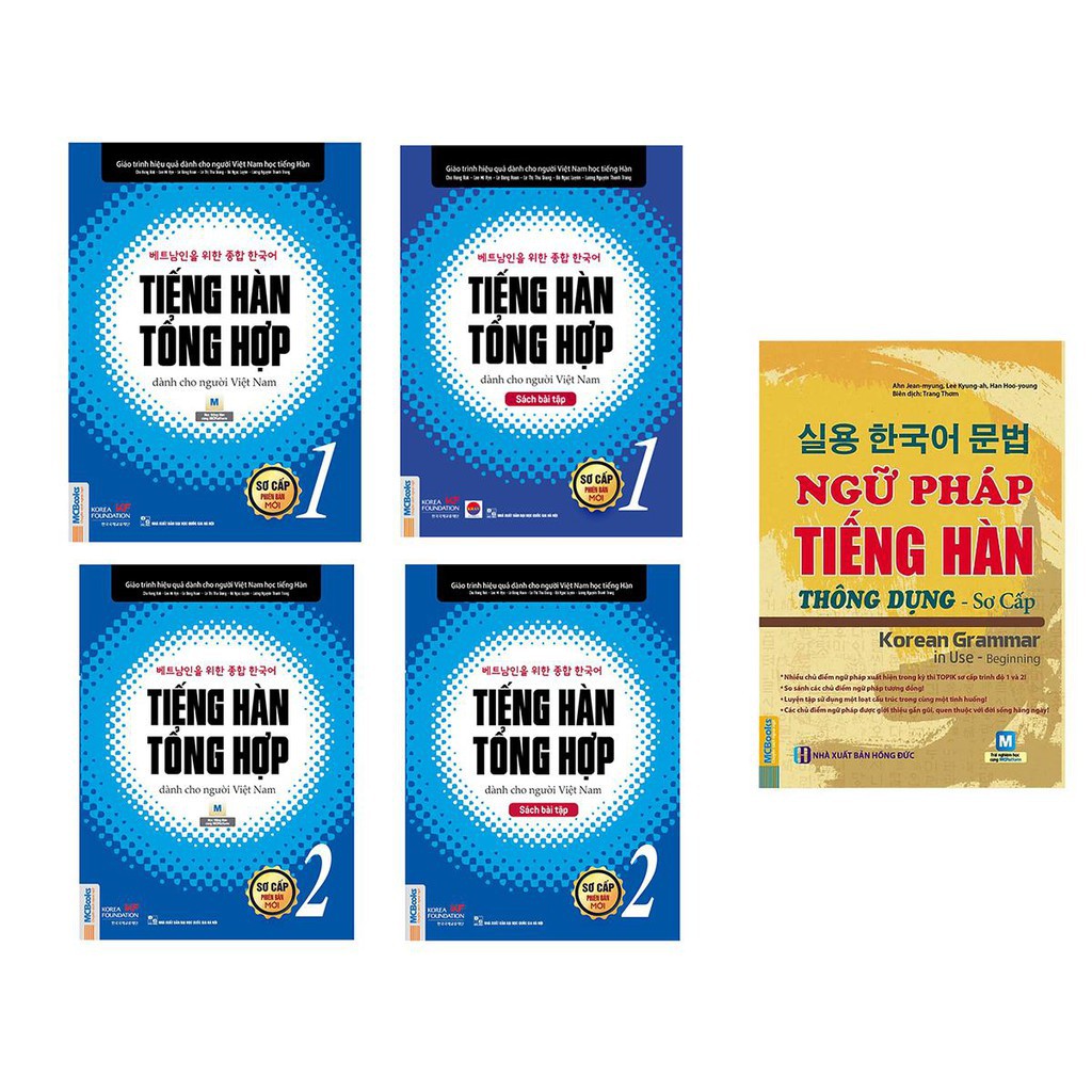 Sách Combo Tiếng Hàn Tổng Hợp Sơ Cấp 1 + 2 + Ngữ Pháp Tiếng Hàn Thông Dụng sơ cấp