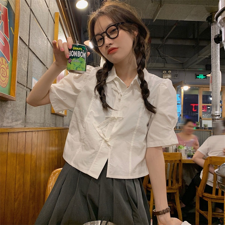 Áo Kiểu Tay Phồng Ngắn Phong Cách Retro Cho Nữ
