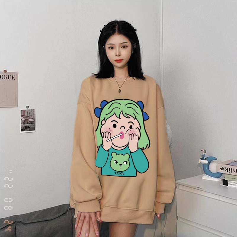 NRVP Áo Thun Nữ Dài Tay Dáng Rộng In Hình Phong Cách Hàn Quốc Mới