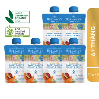 Combo 6 Túi Hỗn Hợp Khoai Lang, Cà Rốt, Táo Hữu Cơ Xay Nhuyễn Bellamy's Organic