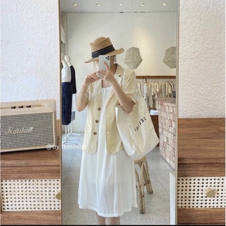 Set áo vest linen + đầm Hàn Quốc cá tính - HD