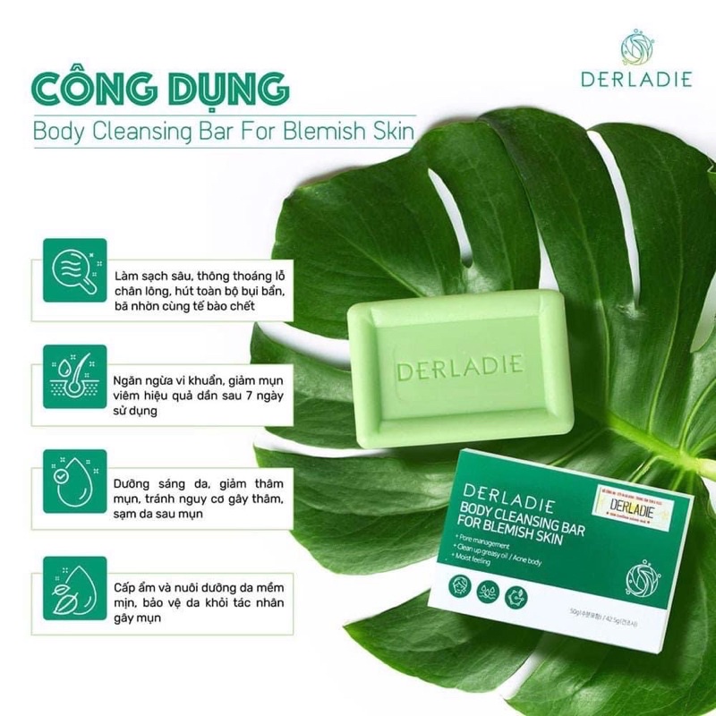 Bộ Đôi Giảm Mụn, Mờ Thâm Body Derladie Herbal Extract Body Solution Mist và Xà Phòng Derladie Cleansing Bar For Blem