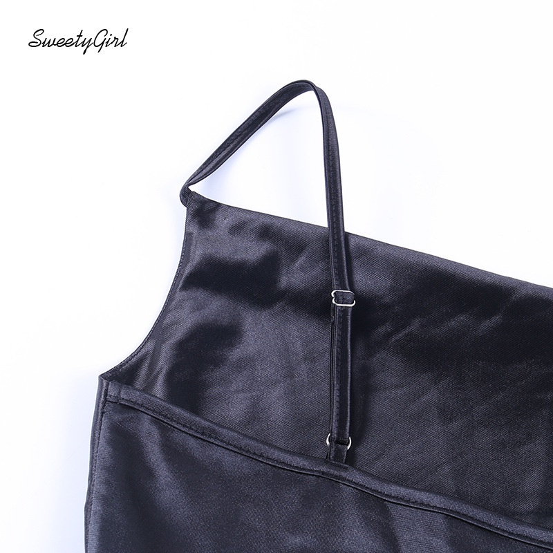 Đầm midi không tay màu trơn thiết kế lệch vai có thể điều chỉnh thời trang cho nữ