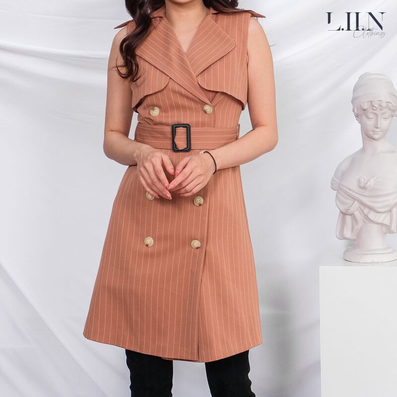 Áo gile nữ LINBI đủ size, màu nâu kèm đai phong cách hàn quốc, cá tính V5159 | BigBuy360 - bigbuy360.vn