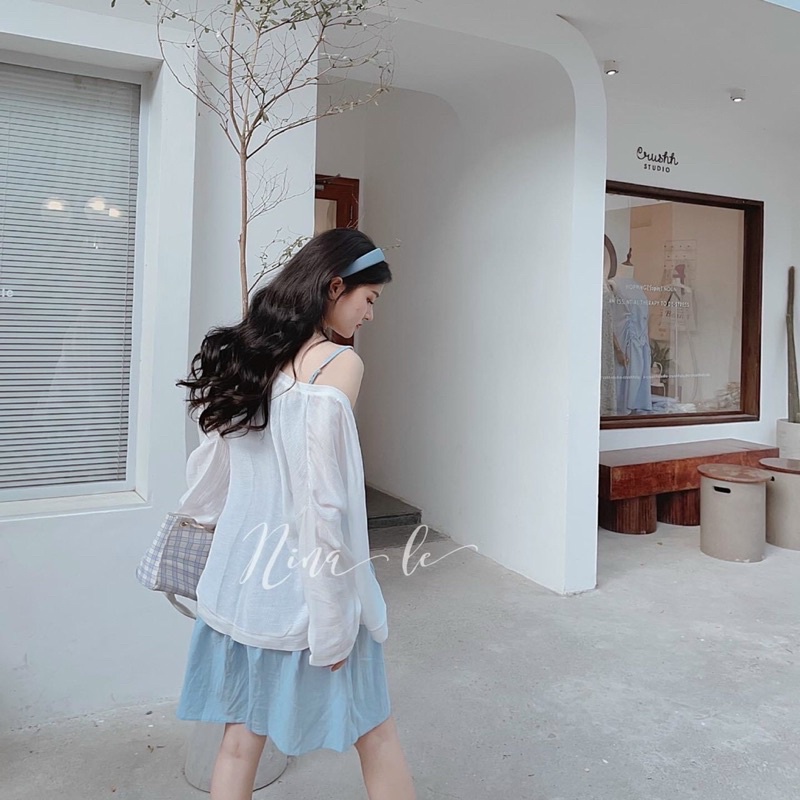 Set váy 2 dây hoa xanh kèm áo khoác mỏng cho mùa hè | BigBuy360 - bigbuy360.vn