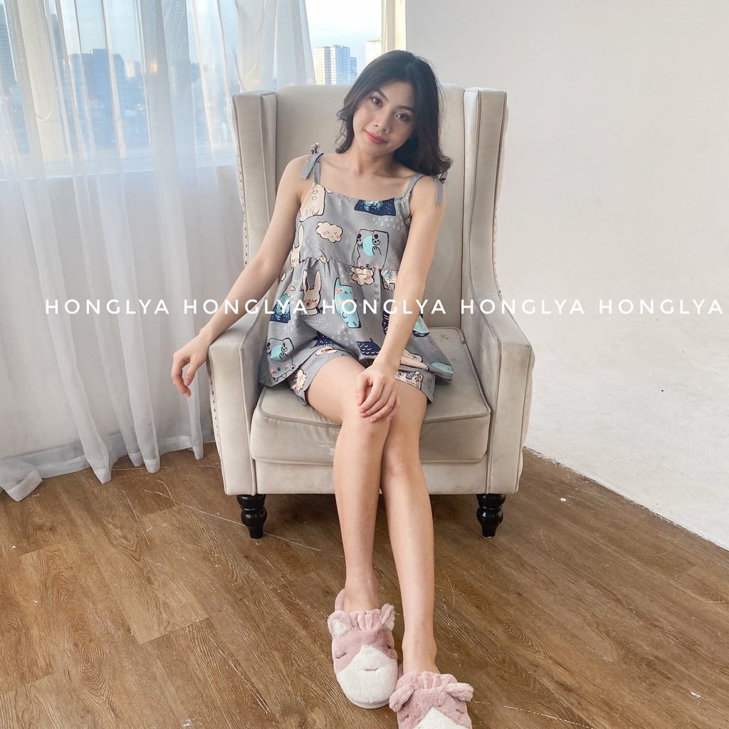 Bộ ngủ pyjama hai dây chất kate thái cute hột me, bộ ngủ pijama hai dây | BigBuy360 - bigbuy360.vn