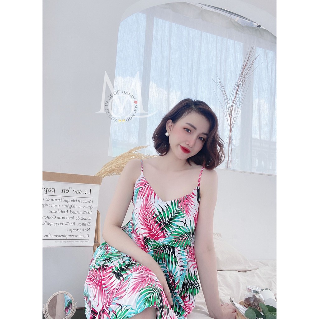 Váy ngủ Rita Shop 2 dây chất lanh Mai Ngô có họa tiết nữ tính dễ thương mùa hè dưới 60kg | BigBuy360 - bigbuy360.vn