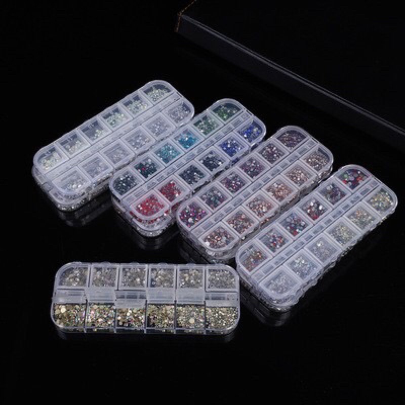 Khay đá chân keo mix size mix màu 12 ô , phụ kiện đá đính móng nail
