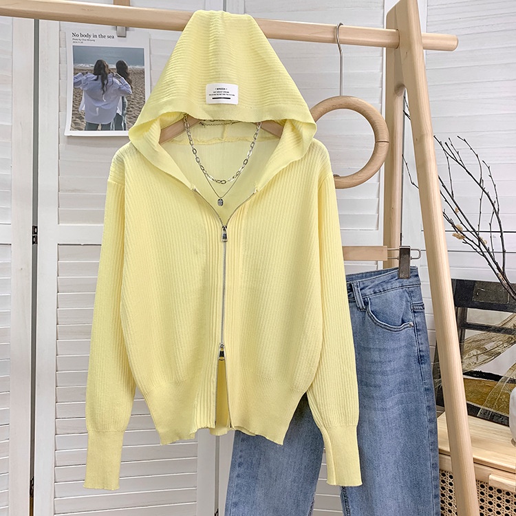 Áo khoác len dây kéo có mũ trùm đầu