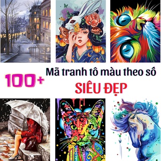 Tranh tô màu theo số nhiều mẫu đẹp tặng kèm màu và cọ vẽ - Tranh sơn dầu số hóa hot Tik Tok KING ART