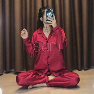 bộ ngủ lụa dài tay