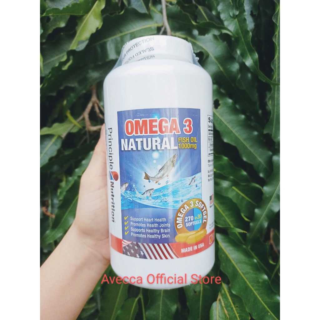 Dầu Cá Tự Nhiên Giúp Cải Thiện Trí Nhớ,Bổ Mắt,Đẹp Da,Omega 3 Natural Fish Oil 1000mg 270+30 viên - Principle Nutrition