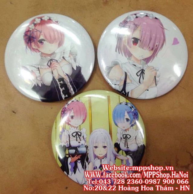 Huy hiệu anime ram Rem combo 4 cái mẫu ngẫu nhiên