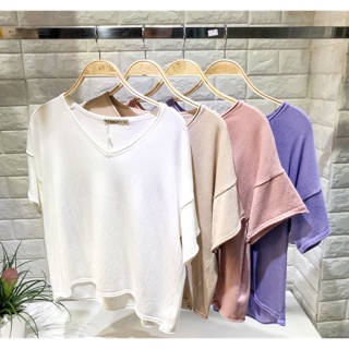 Áo phông len mỏng cổ tim