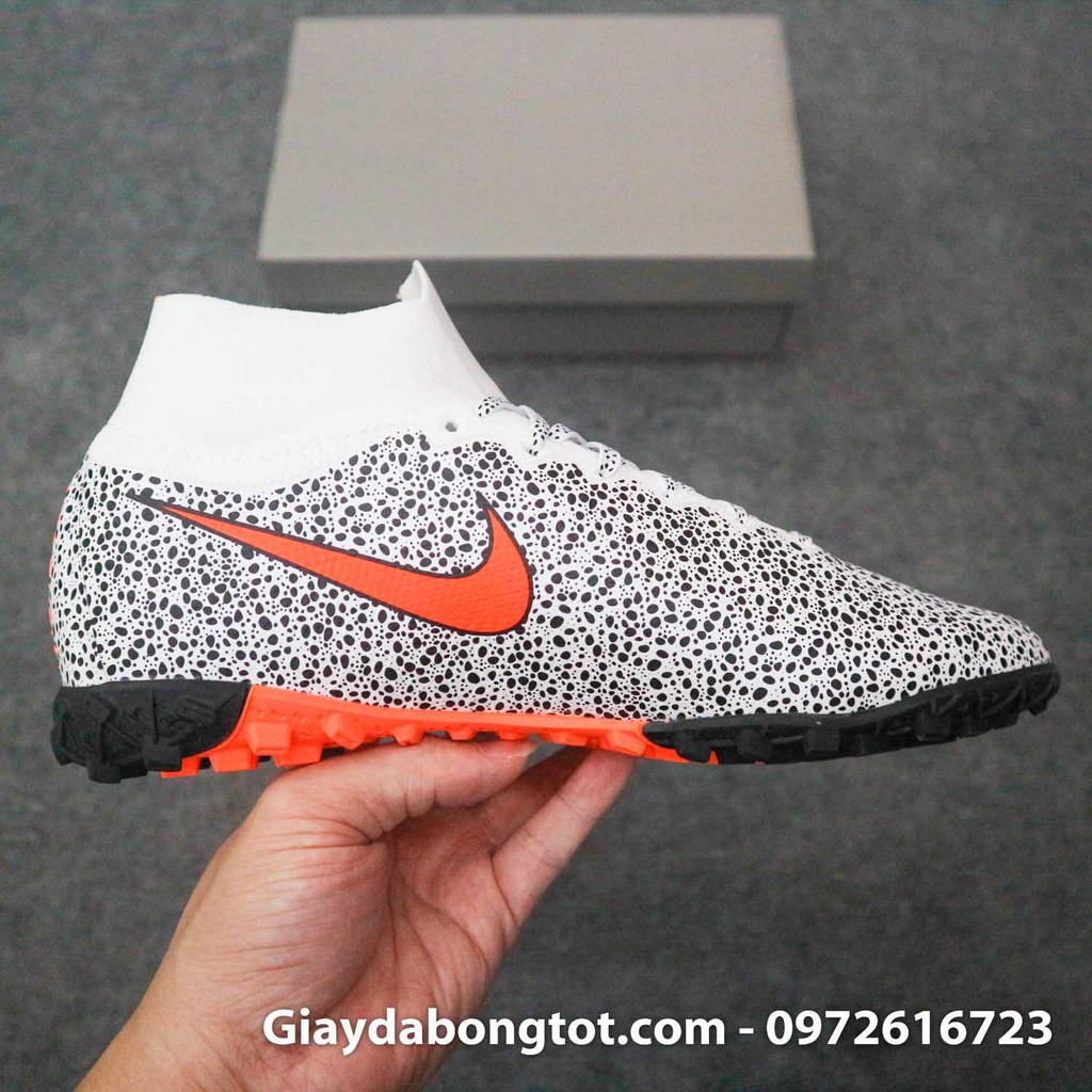 Giày đá bóng cổ cao Mercurial Superfly 7 Elite TF Safari đen trắng | Da vải bền chắc, cổ thun ôm chân, đế cao su mềm