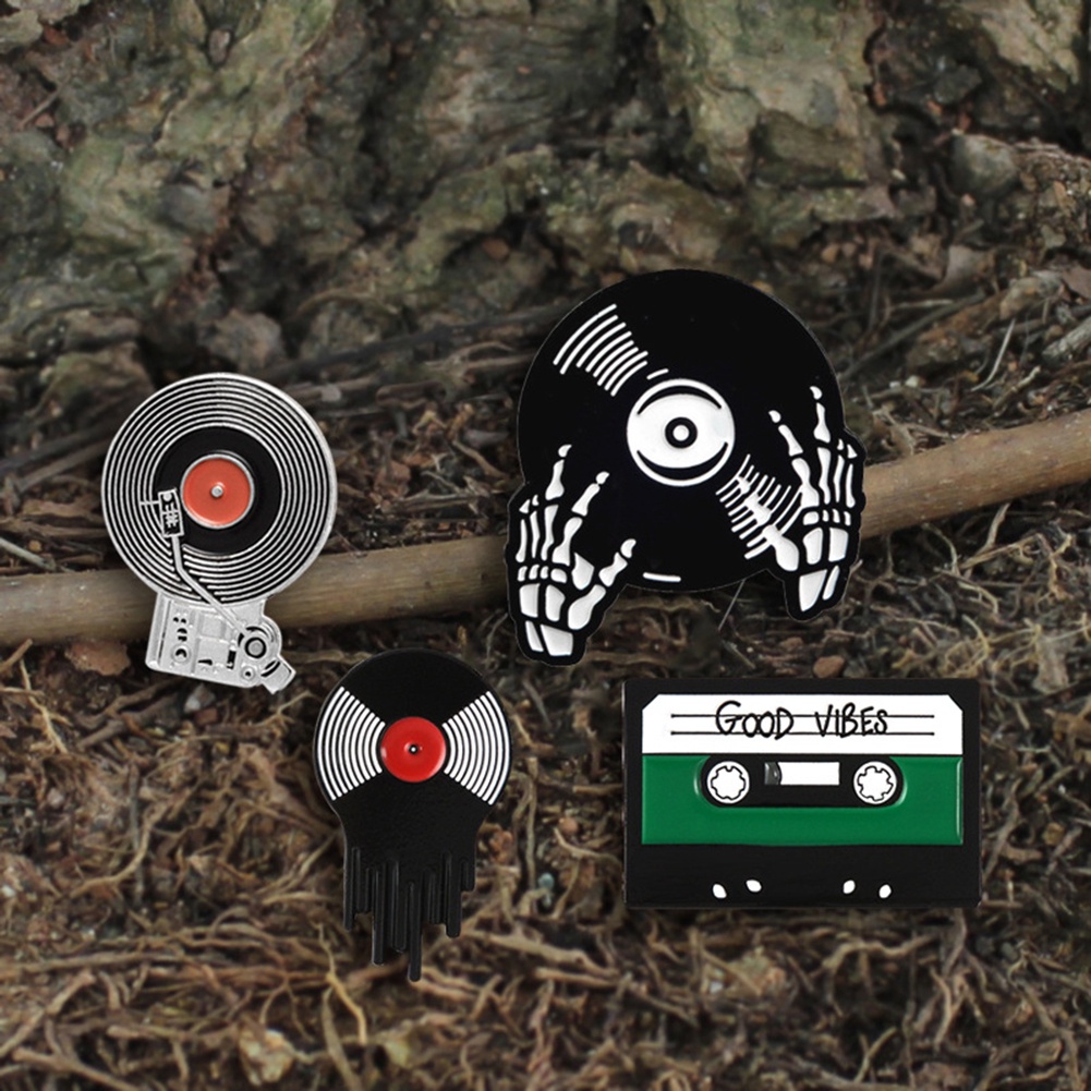 Ghim cài áo hình đĩa than thu âm sáng tạo phong cách retro độc đáo