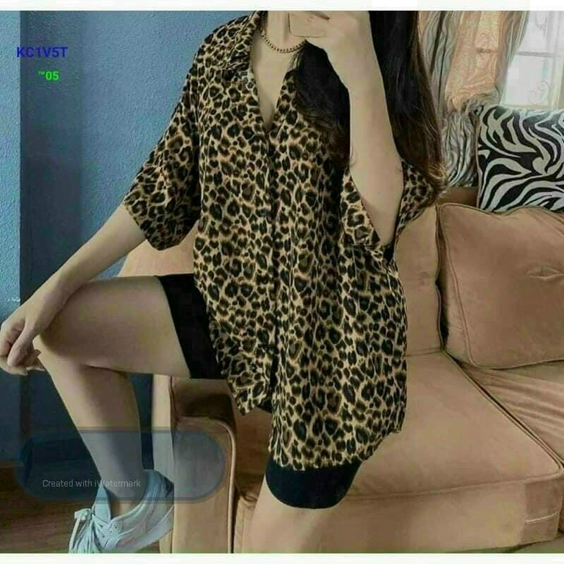 Set sơ mi beo + quần thun ngố, set áo lụa beo tay lỡ quần ôm legging, set bộ mặc đi chơi , mặc nhà cá tính, xinh xắn